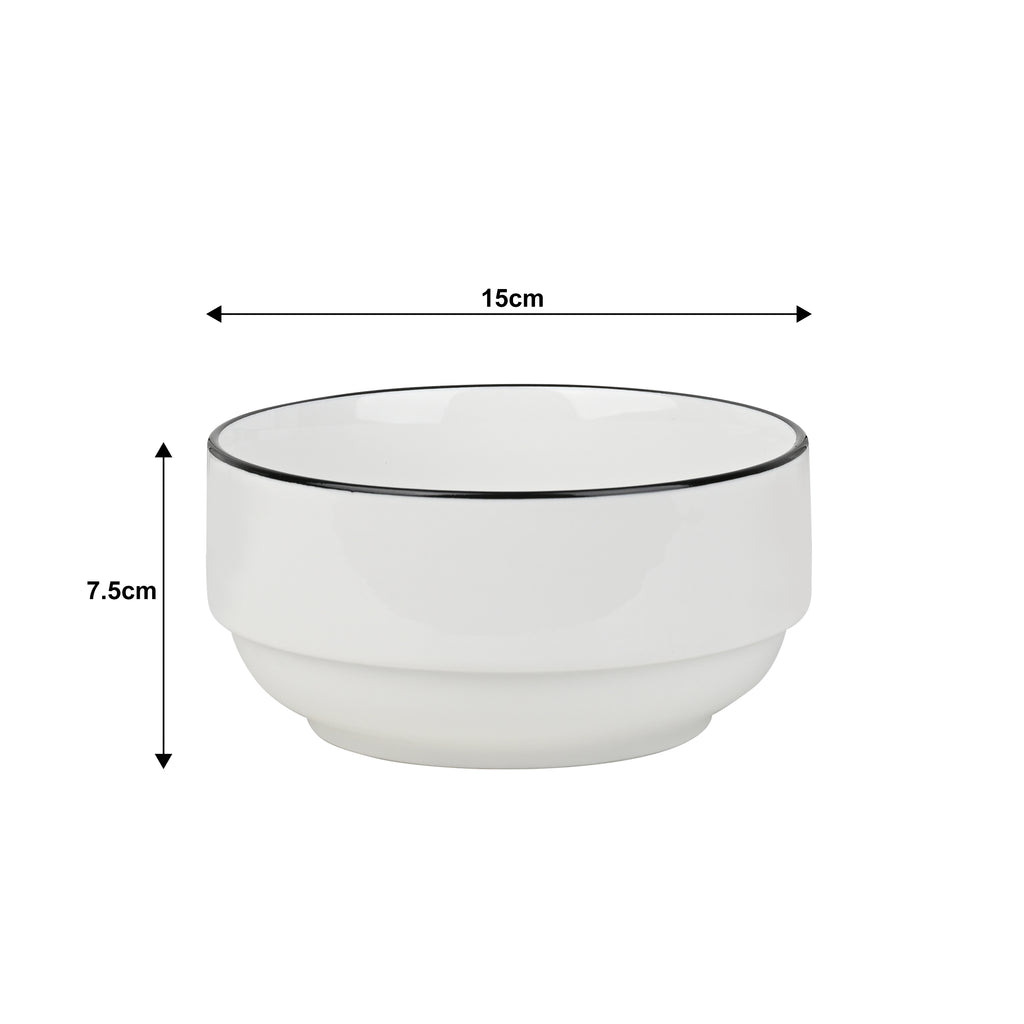 Waterside 12pc Stackable White with Black Rim Porcelain Dinner Set (video attached)