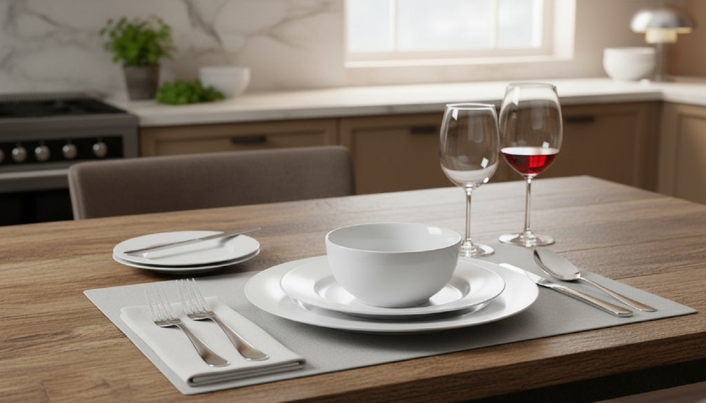 Waterside 18pc White RIM Porcelain Dinnerware Set; 6 Dinner Plates, Side Plates & Bowls (video attached)