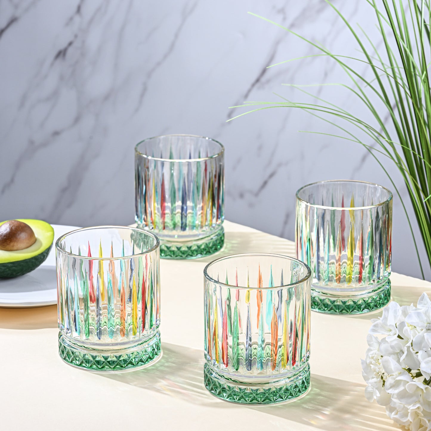 Multi-Colour Design Christmas Glass Tumblers, 4 Pieces