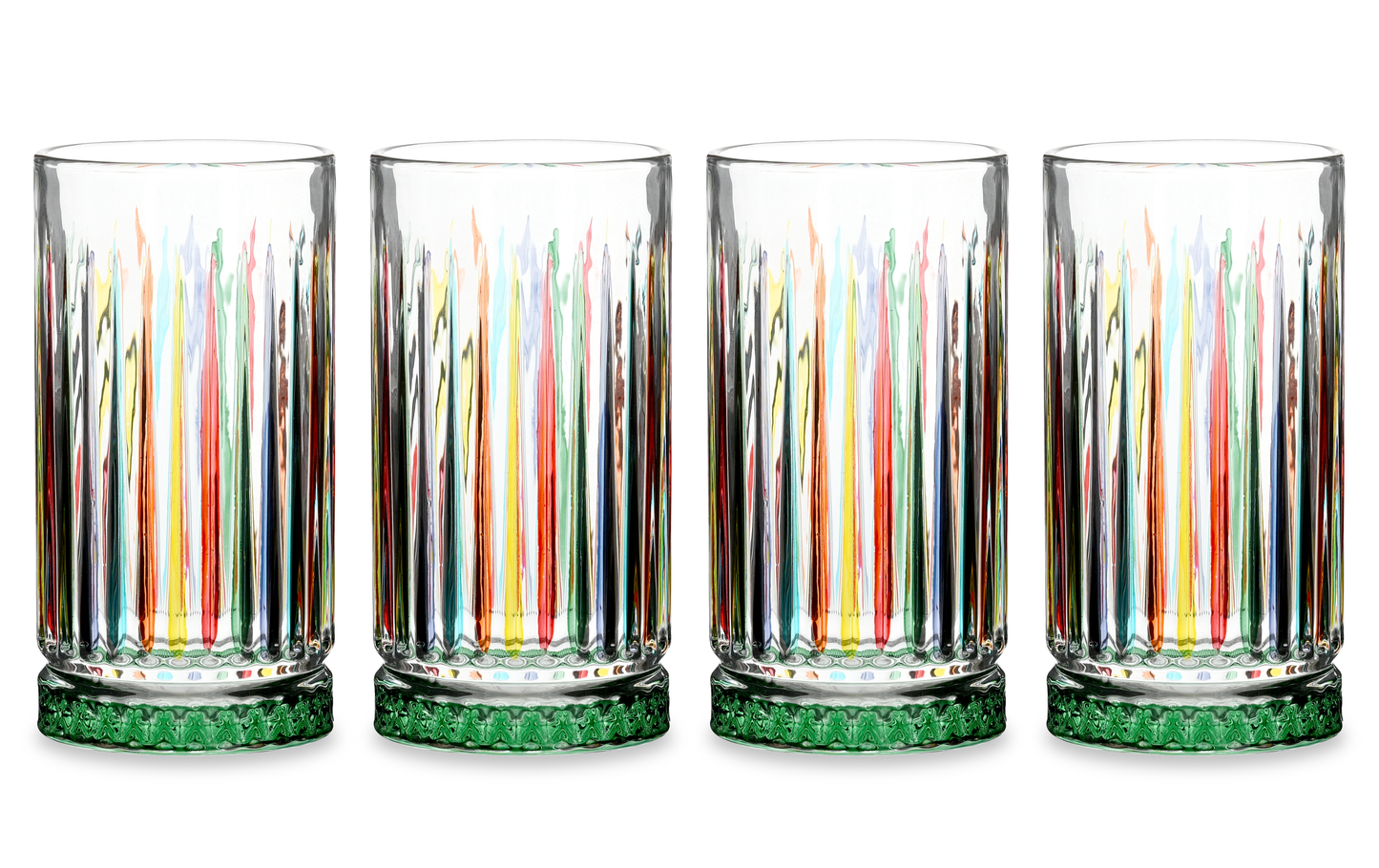 Multi-Colour Design Christmas Glass Hi-Ball, 4 Pieces