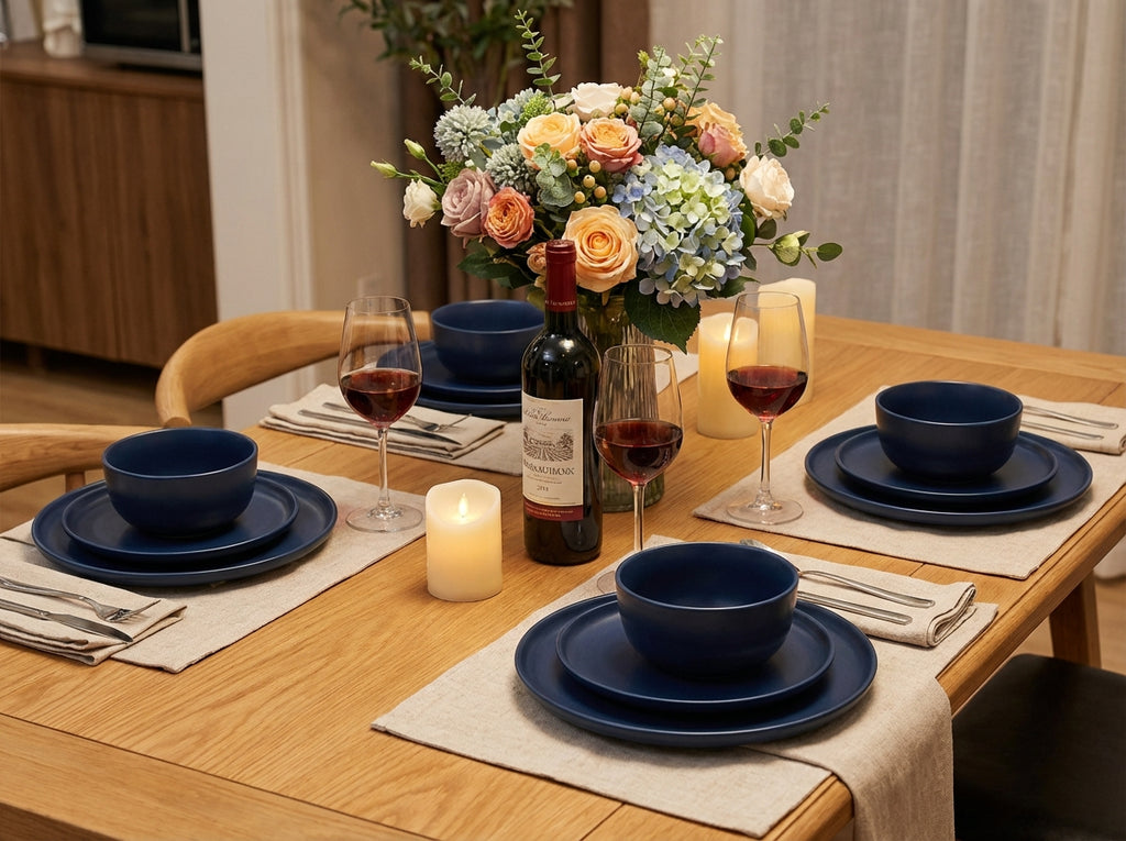 Waterside 12pc Deep Blue Lip Dinnerware Set