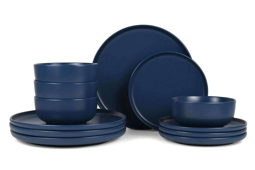 Waterside 12pc Deep Blue Lip Dinnerware Set