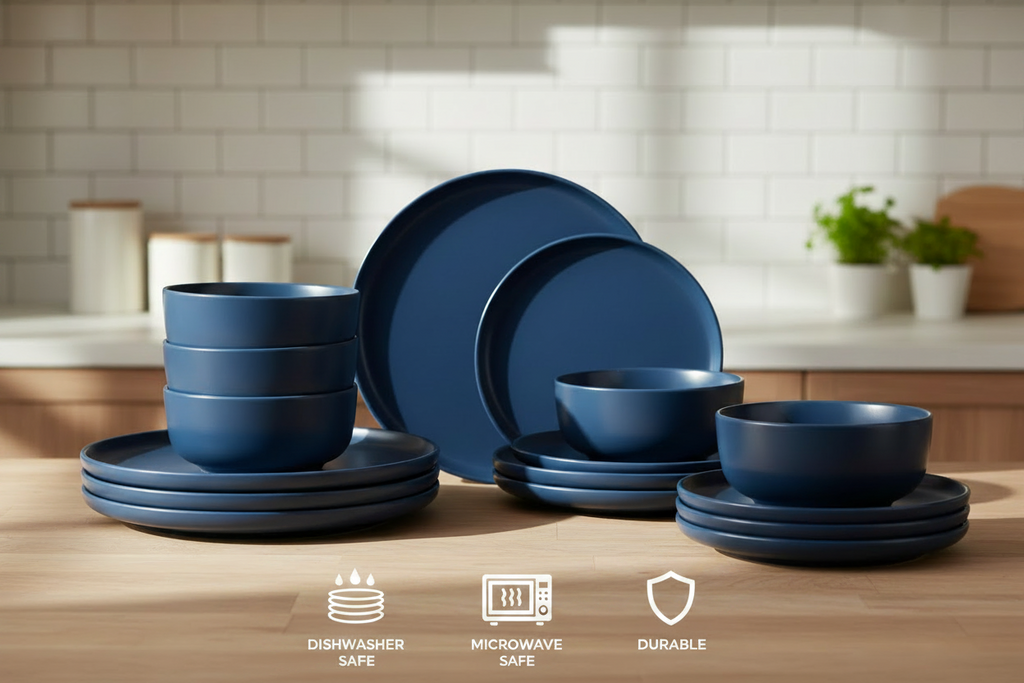 Waterside 12pc Deep Blue Lip Dinnerware Set