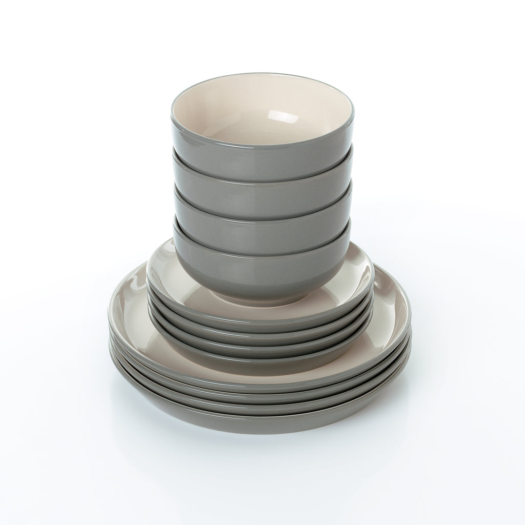 Waterside 12pc Mysa Cream & Grey  Dinner Set