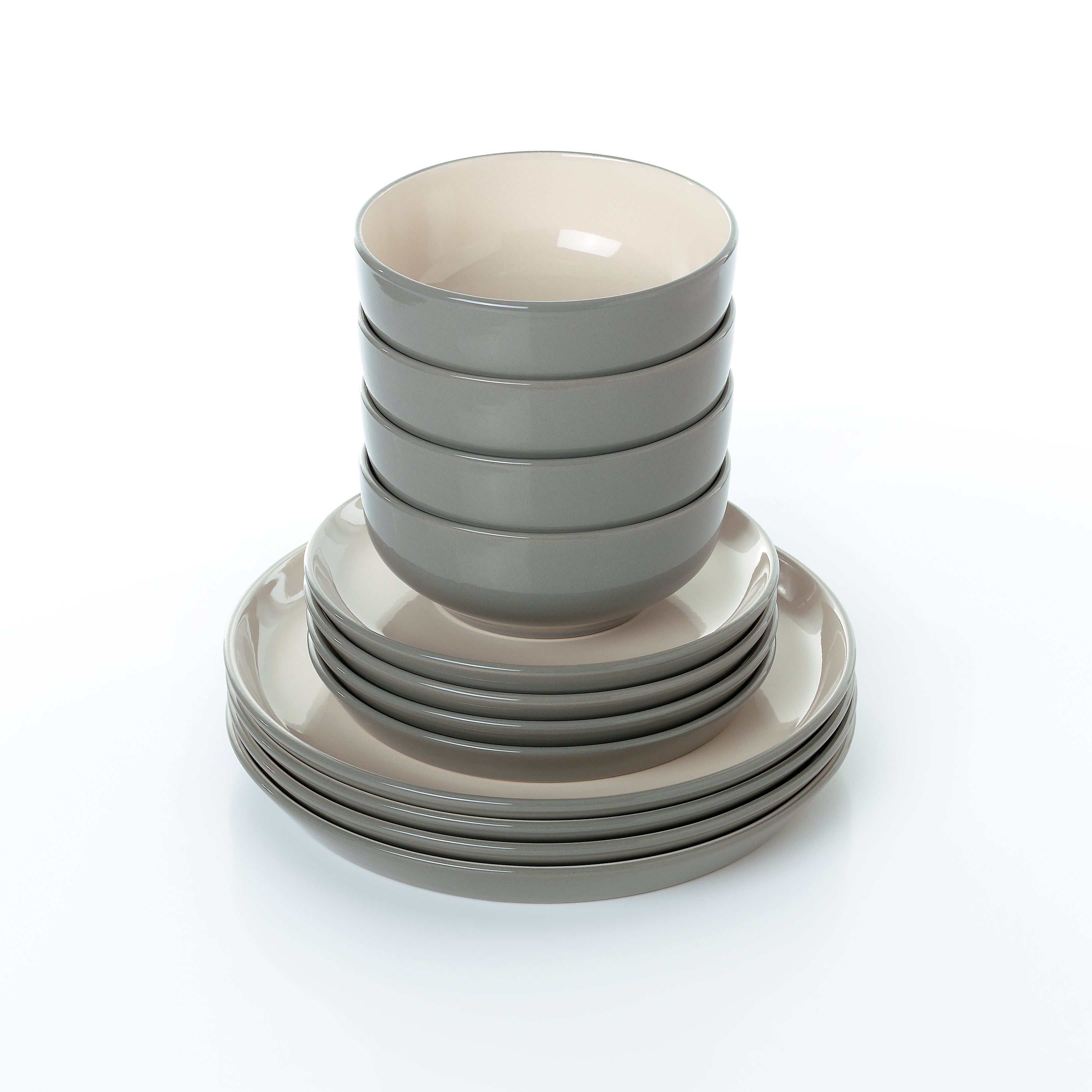 Waterside 12pc Mysa Cream & Grey  Dinner Set