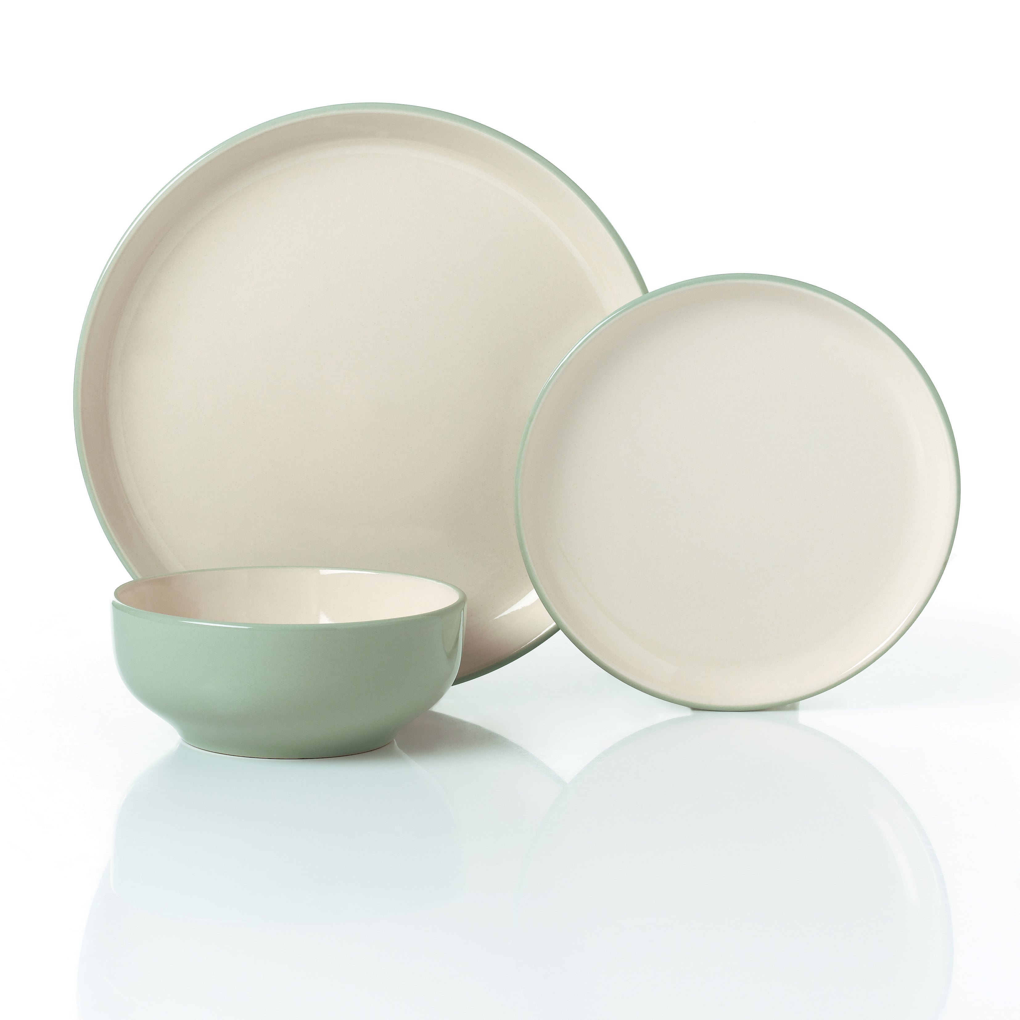 Waterside 12pc Mysa Cream & Green Dinner Set