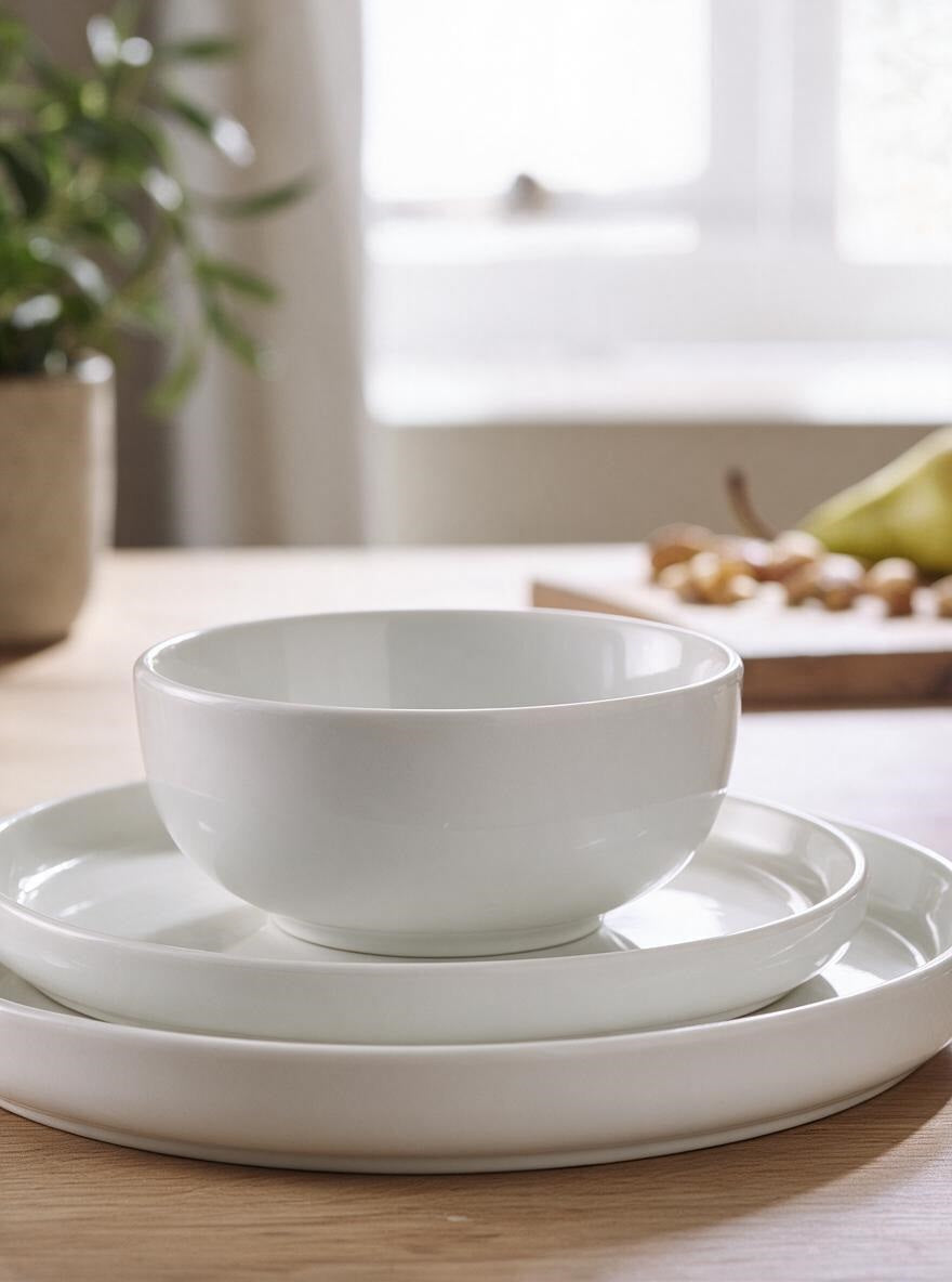 Waterside 12pc Pearl White Lipped Porcelain  Dinner Set