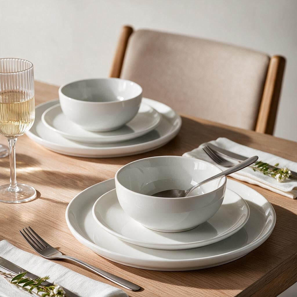 Waterside 12pc Pearl White Lipped Porcelain  Dinner Set