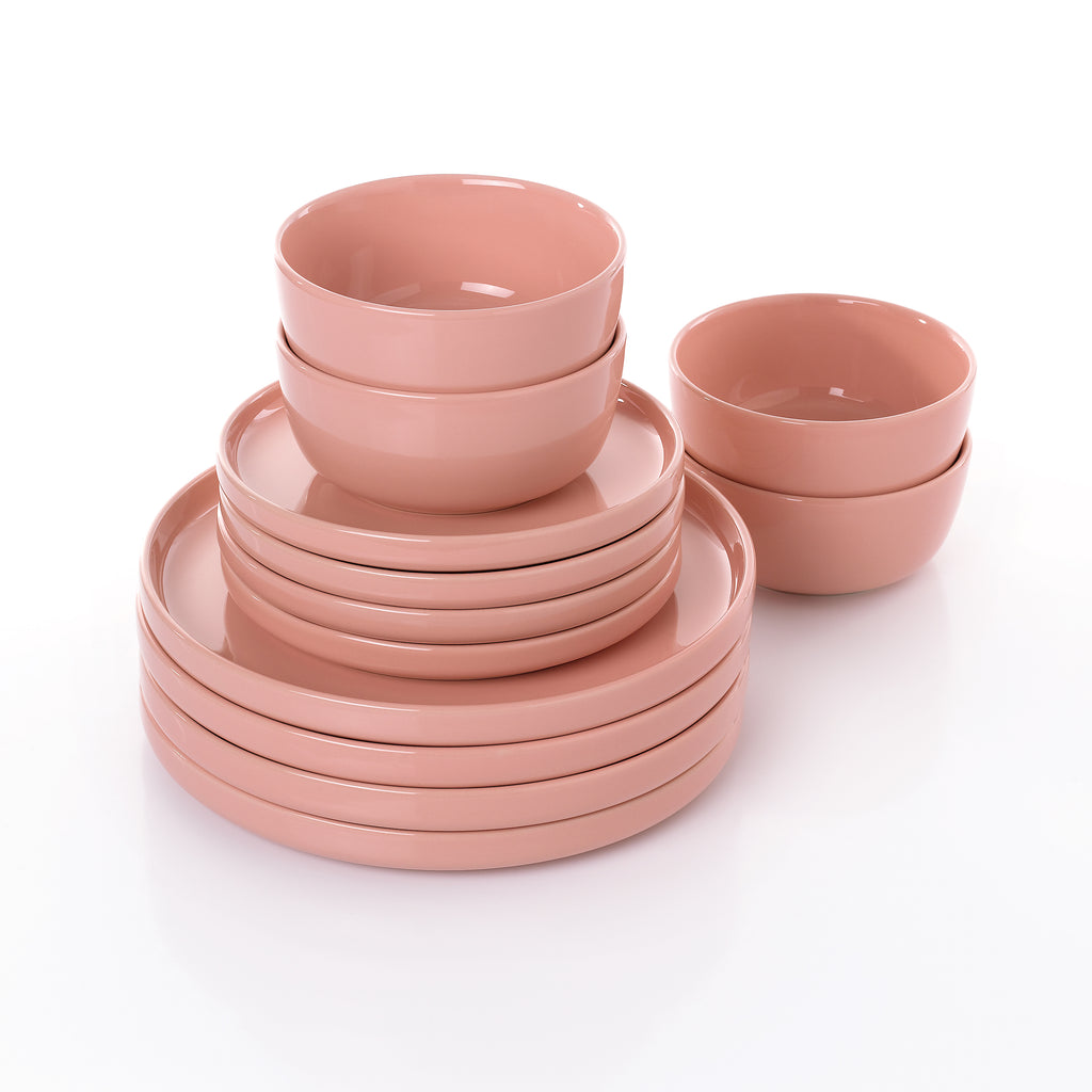 Waterside 12pc Blush Pink Lipped Stoneware Dinner Set