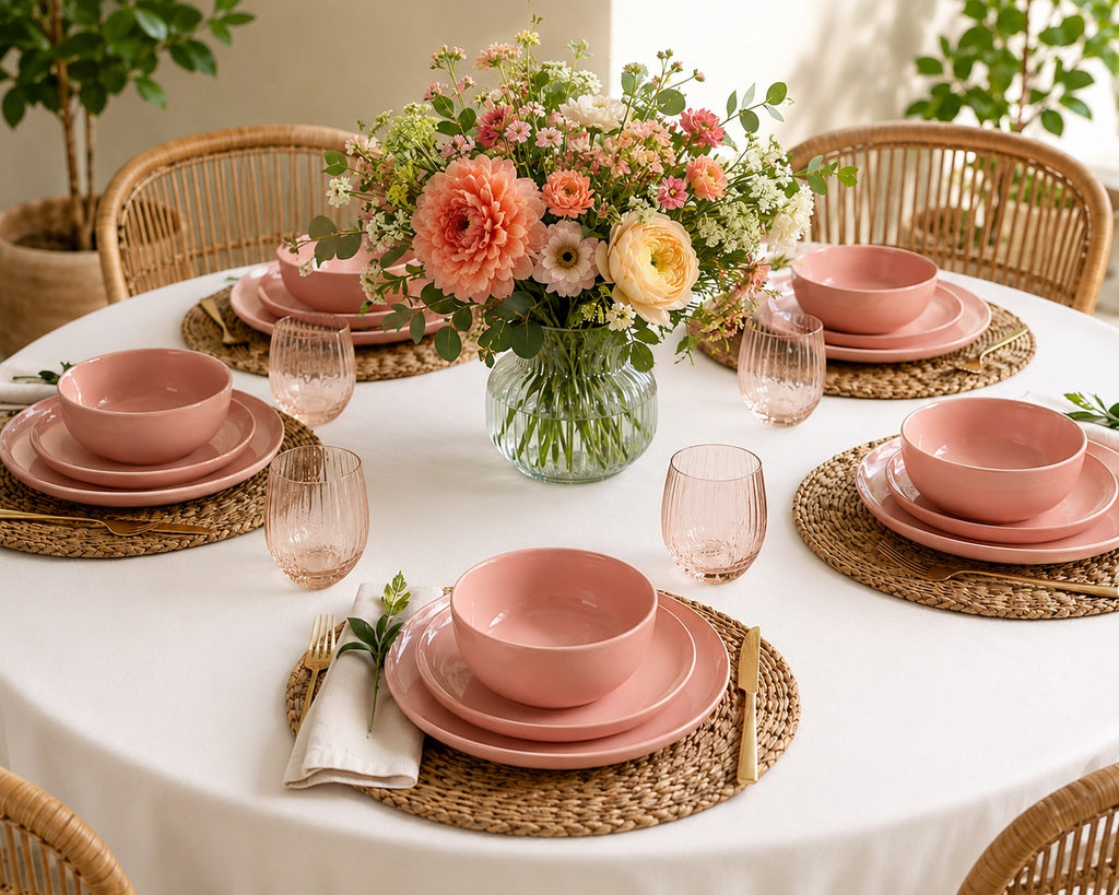 Waterside 12pc Blush Pink Lipped Stoneware Dinner Set