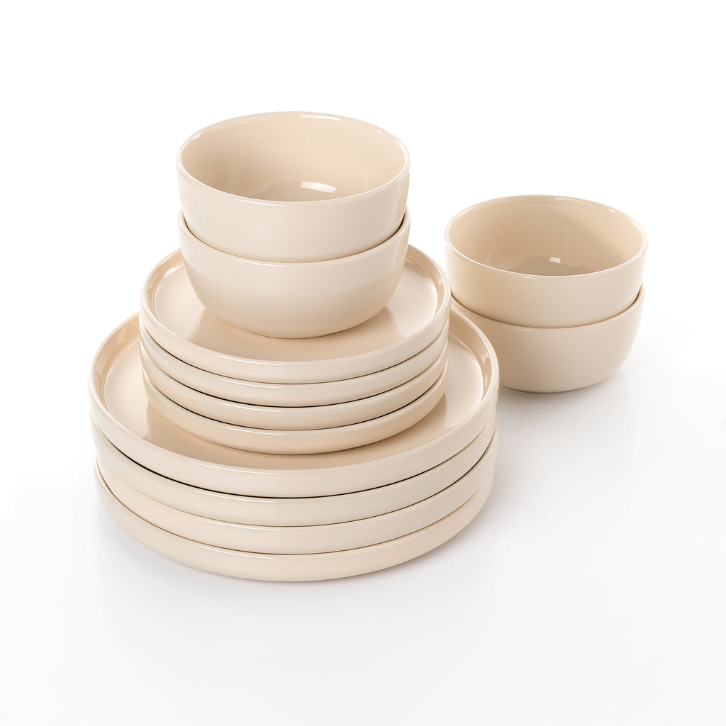 Waterside 12pc Classic Cream Lipped Stoneware Dinner Set