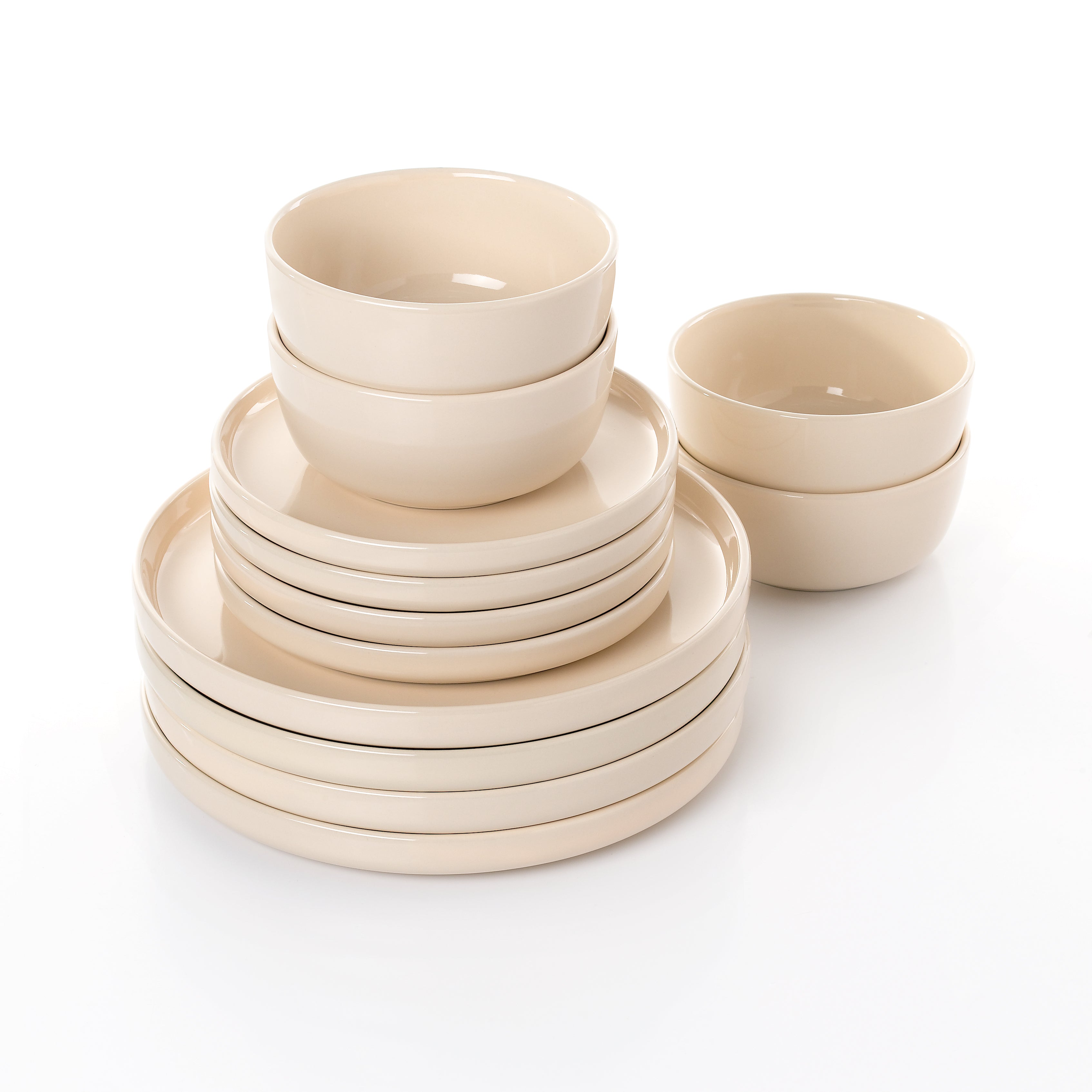 Waterside 12pc Classic Cream Lipped Stoneware Dinner Set
