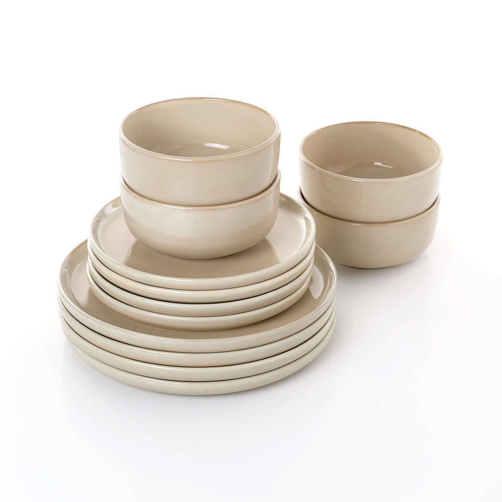 Waterside 12pc Sandstone Reactive Glaze Dinner Set