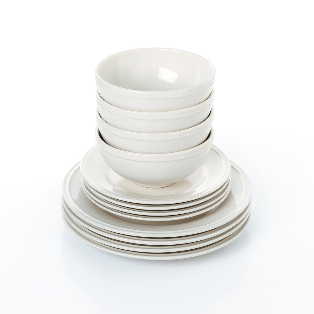 Waterside 12pc Boston Cream Embossed Ring Dinner Set