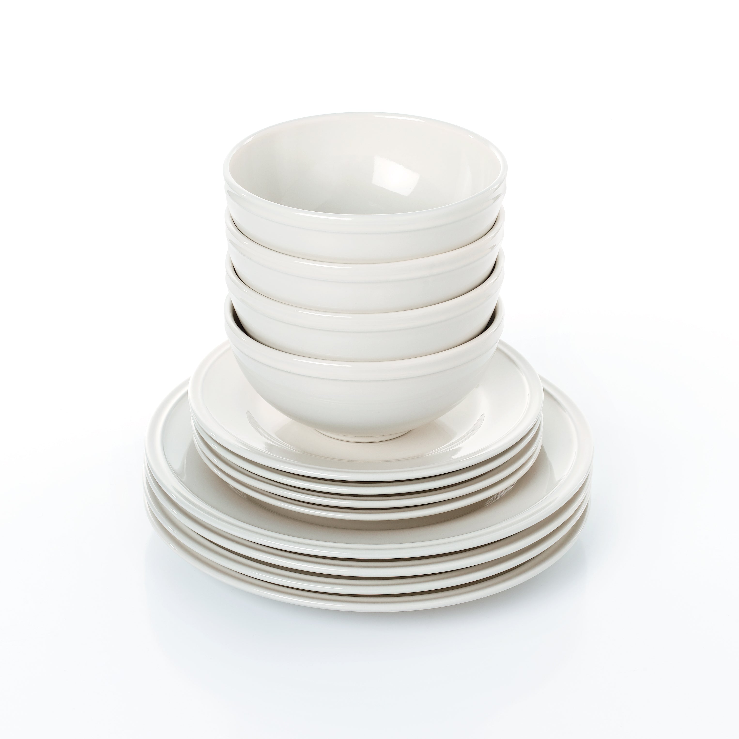 Waterside 12pc Boston Cream Embossed Ring Dinner Set