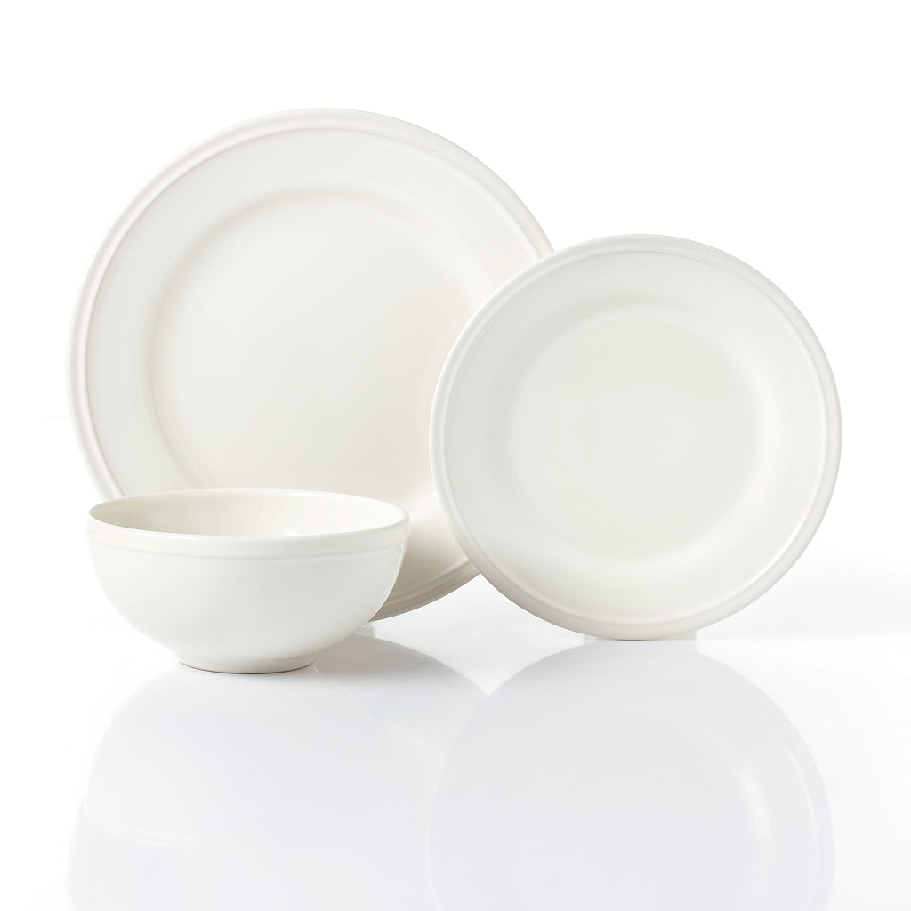 Waterside 12pc Boston Cream Embossed Ring Dinner Set