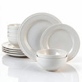 Waterside 12pc Boston Cream Embossed Ring Dinner Set