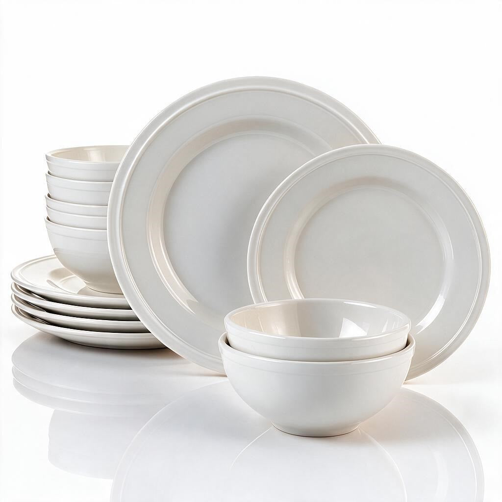 Waterside 12pc Boston Cream Embossed Ring Dinner Set
