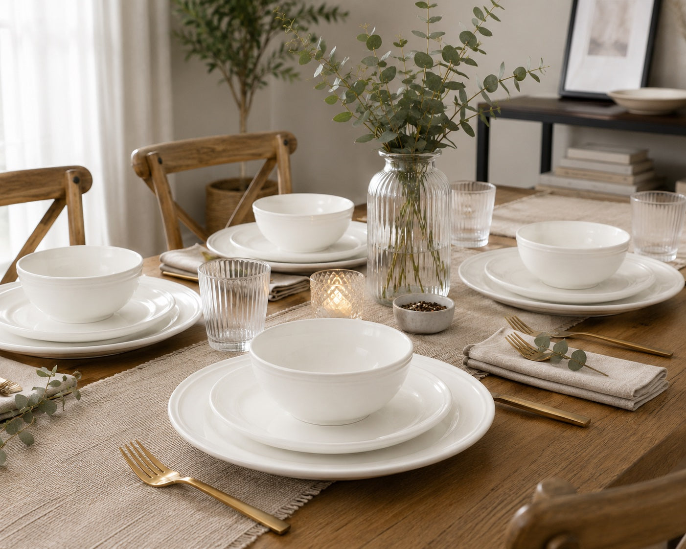 Waterside 12pc Boston Cream Embossed Ring Dinner Set