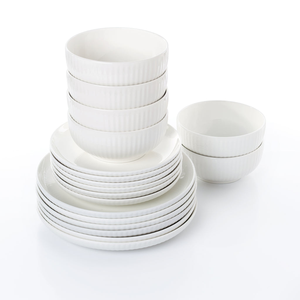 Waterside 18pc Luna White Porcelain Embossed Dinner Set