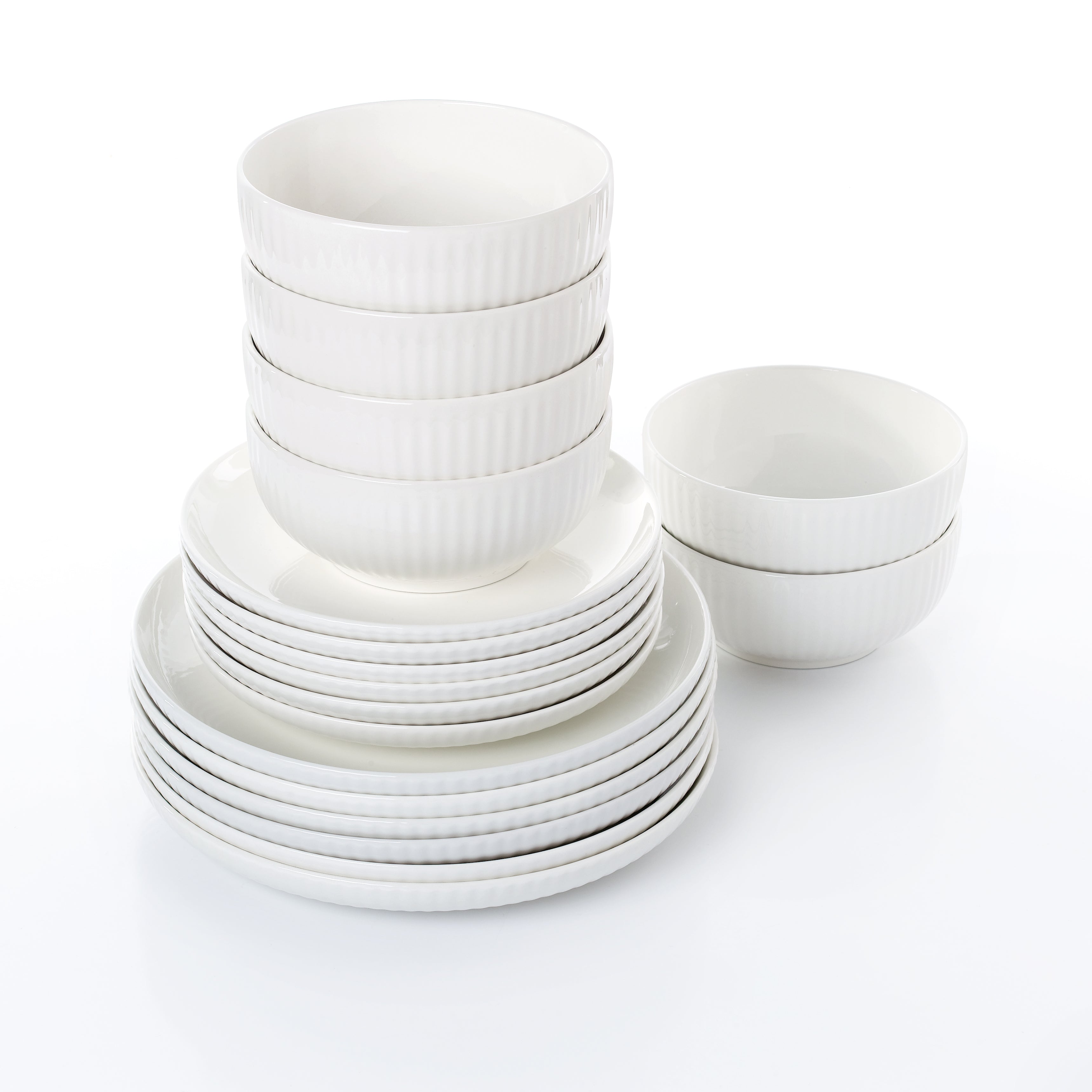 Waterside 18pc Luna White Porcelain Embossed Dinner Set