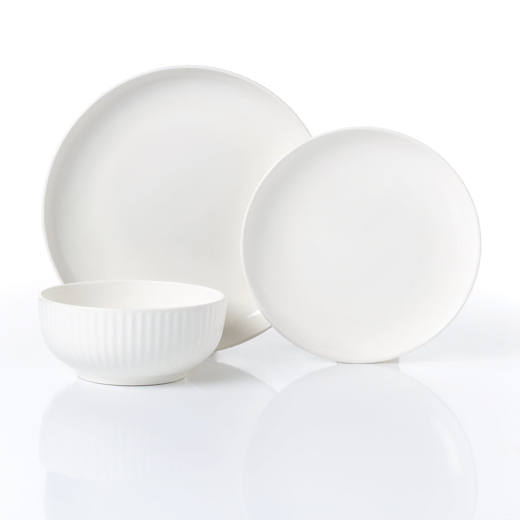Waterside 18pc Luna White Porcelain Embossed Dinner Set