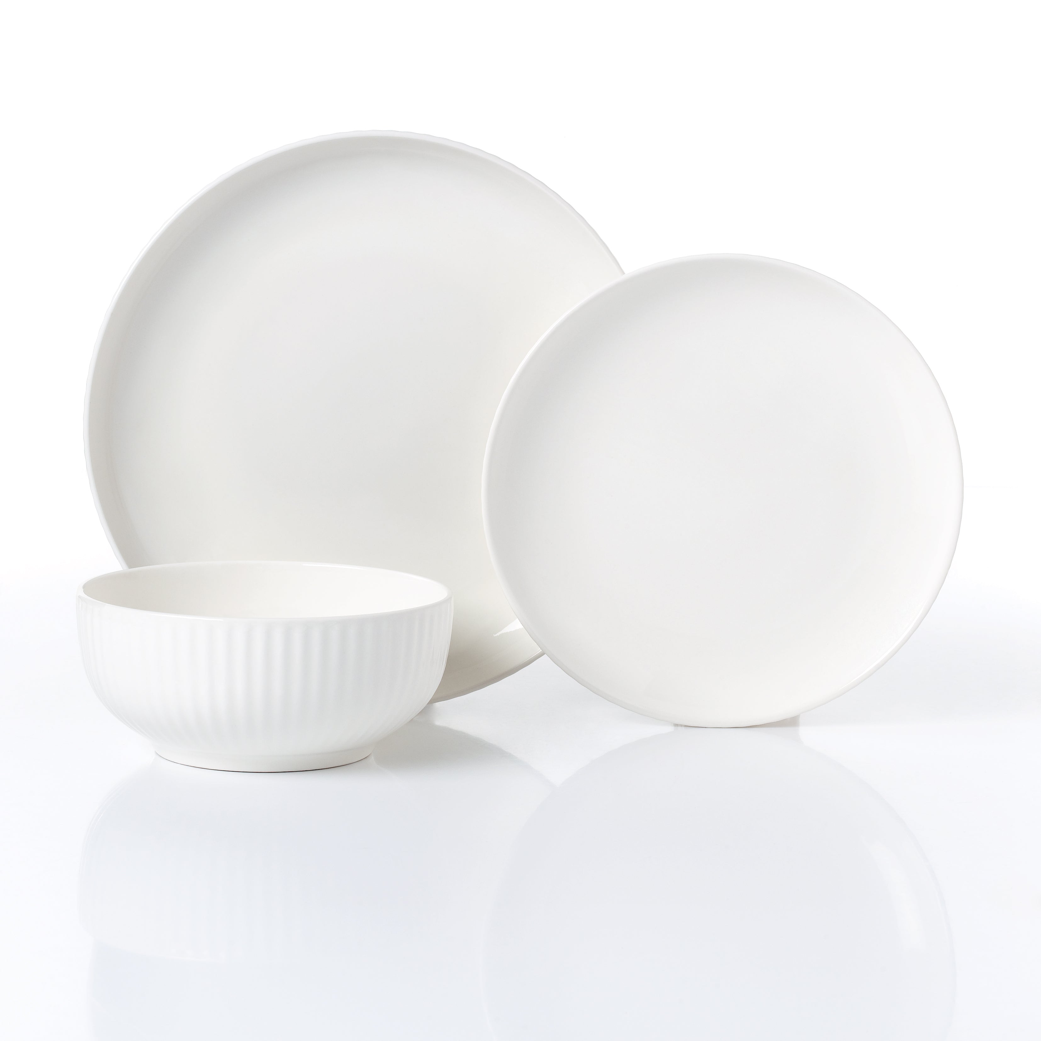 Waterside 18pc Luna White Porcelain Embossed Dinner Set