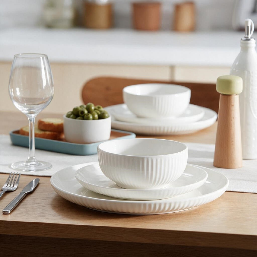 Waterside 18pc Luna White Porcelain Embossed Dinner Set