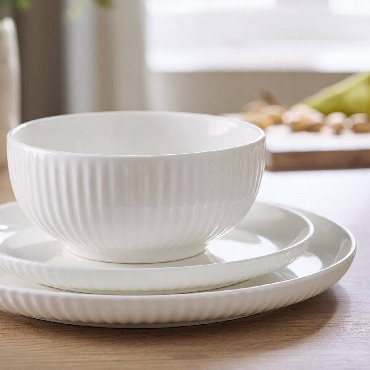 Waterside 18pc Luna White Porcelain Embossed Dinner Set