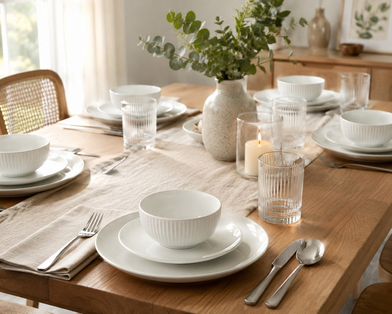 Waterside 18pc Luna White Porcelain Embossed Dinner Set