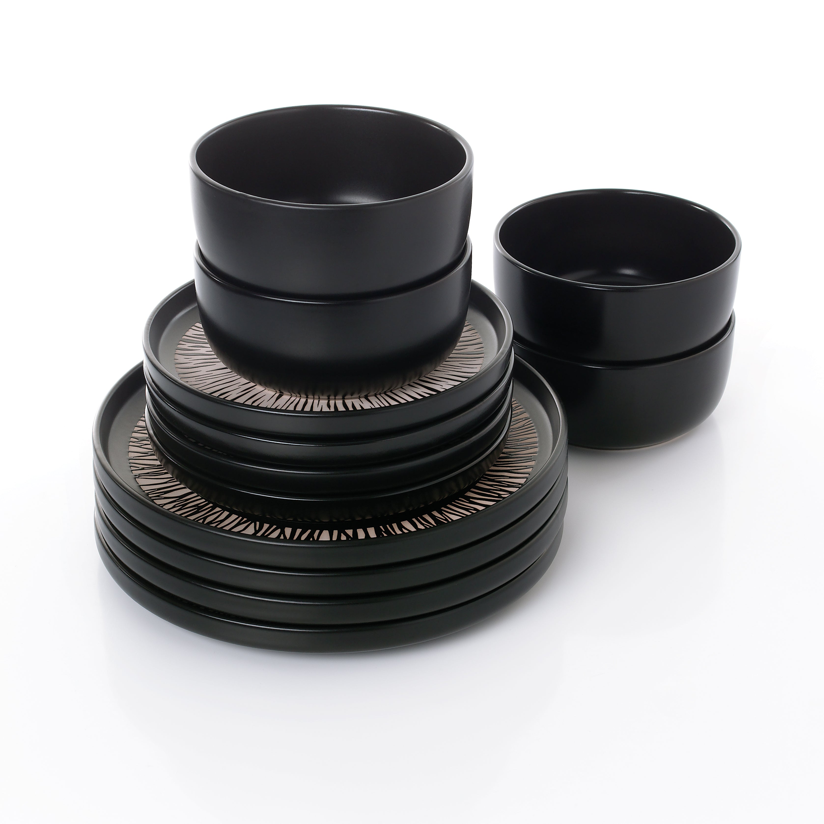 Waterside 12pc Aura Black Stoneware  Dinner Set