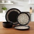 Waterside 12pc Aura Black Stoneware  Dinner Set
