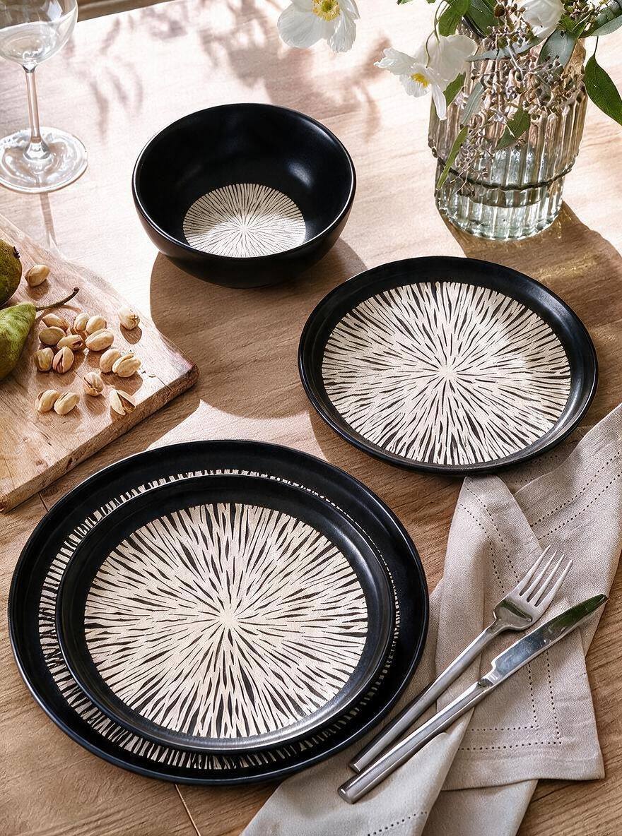 Waterside 12pc Aura Black Stoneware  Dinner Set