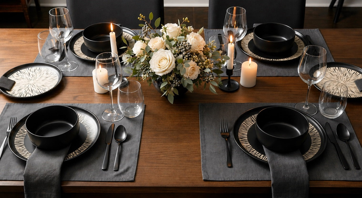 Waterside 12pc Aura Black Stoneware  Dinner Set