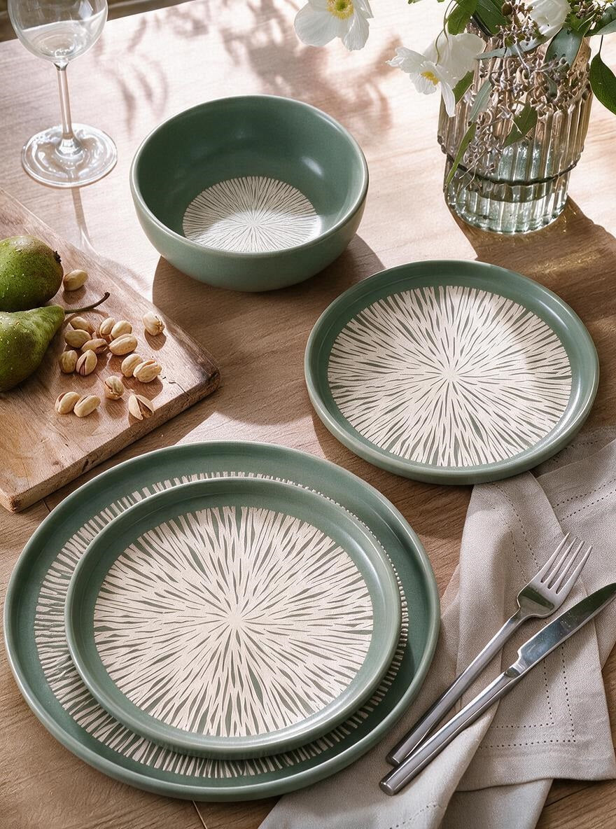 Waterside 12pc Aura Sage Green Stoneware  Dinner Set