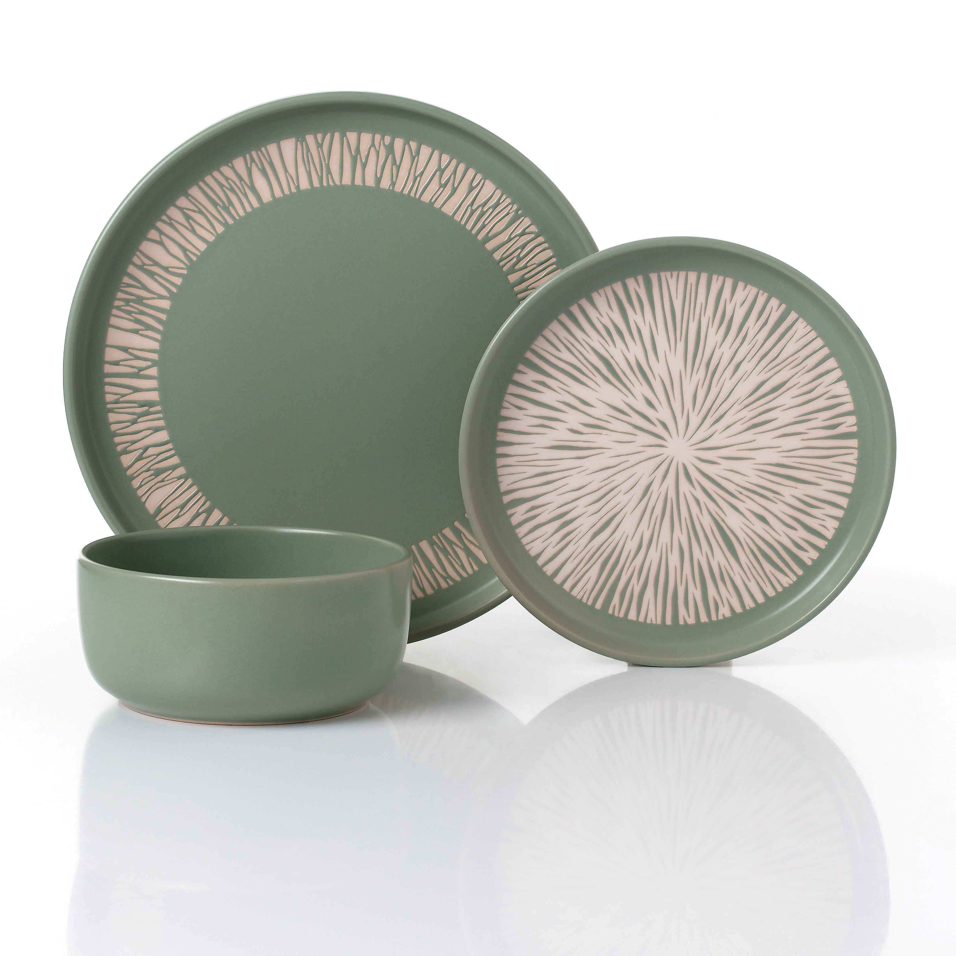 Waterside 12pc Aura Sage Green Stoneware  Dinner Set
