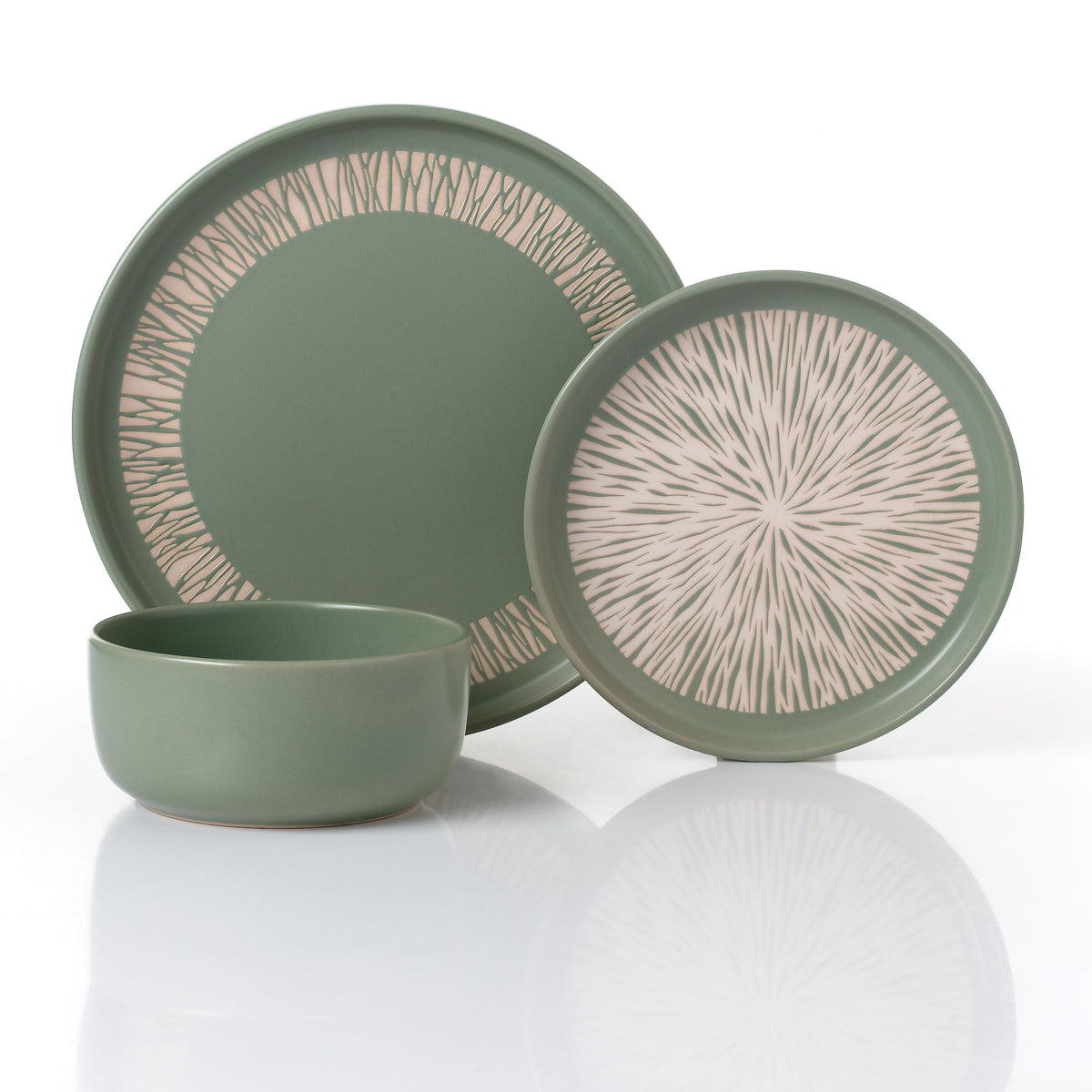 Waterside 12pc Aura Sage Green Stoneware  Dinner Set