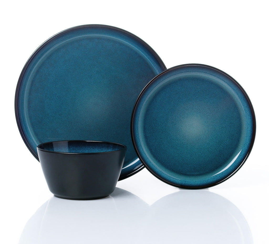 Waterside 12PC Lipped Blue Reactive Glaze Stoneware Dinner Set