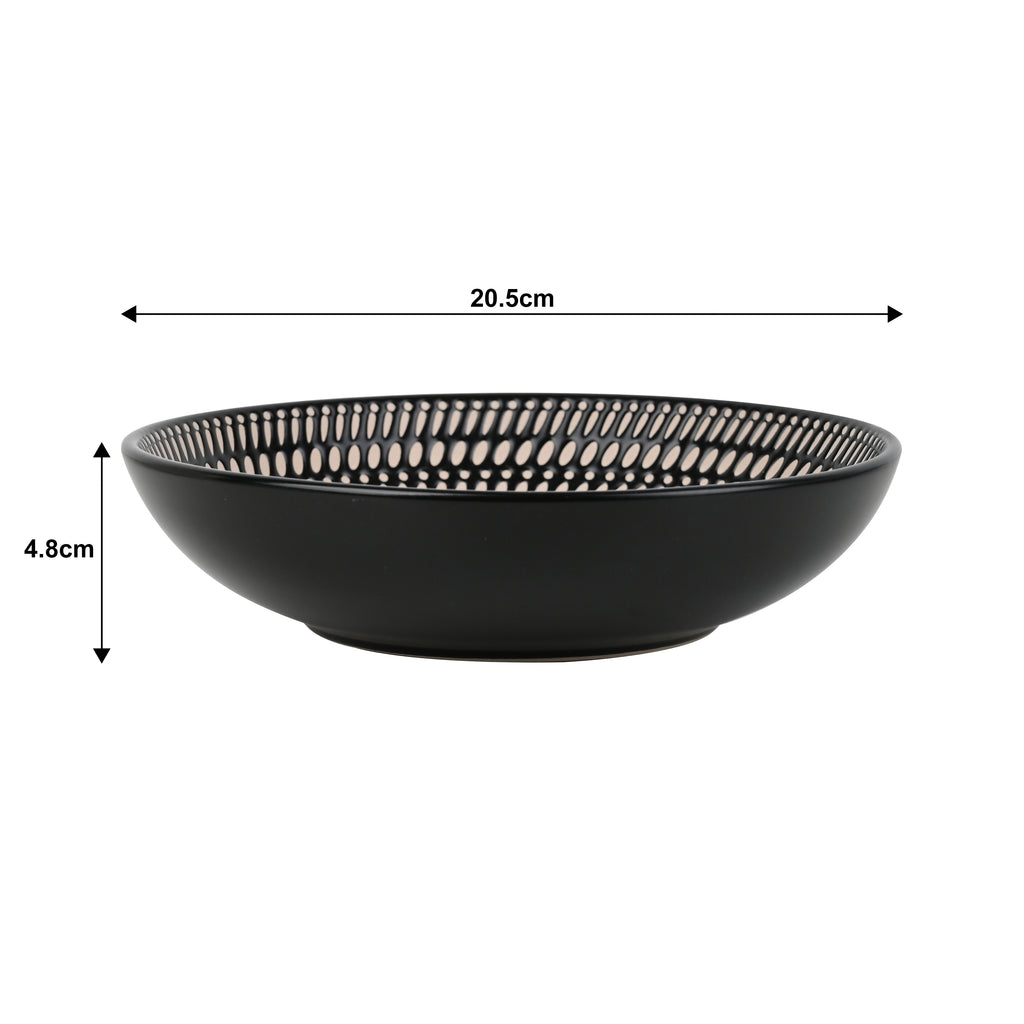 Waterside 16pc Black & Cream Dash Stoneware Dinner Set, 4 Dinner Plates, Side Plates, Deep Bowls and Soup Bowls