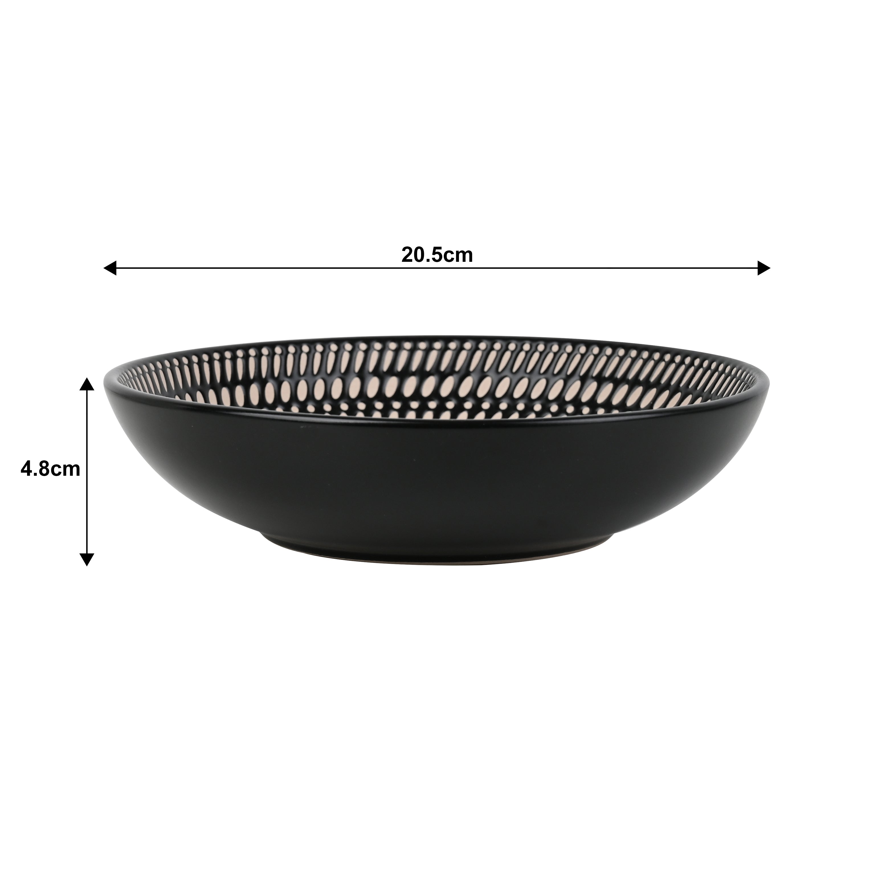 Waterside 16pc Black & Cream Dash Stoneware Dinner Set, 4 Dinner Plates, Side Plates, Deep Bowls and Soup Bowls