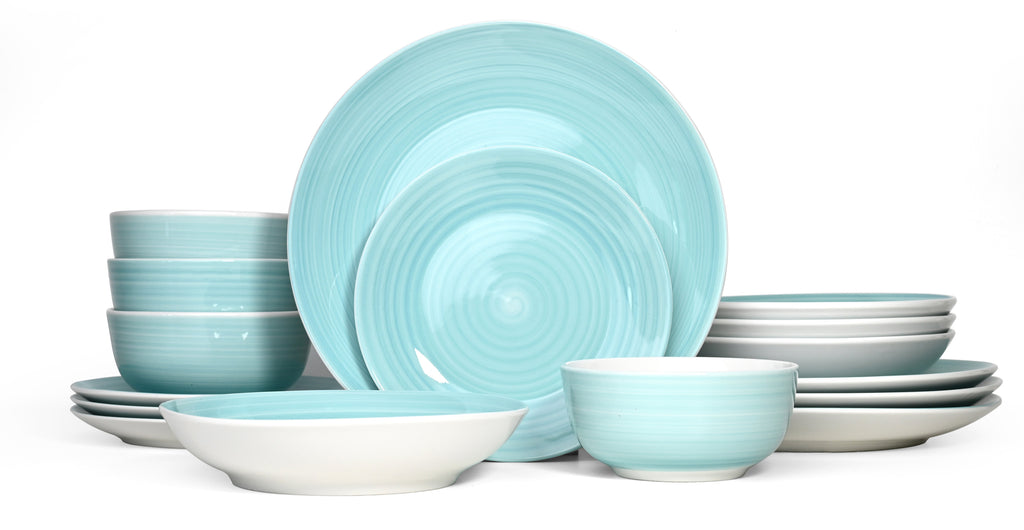 Waterside 16pc Spinwash Aqua Blue Porcelain Dinnerware Set