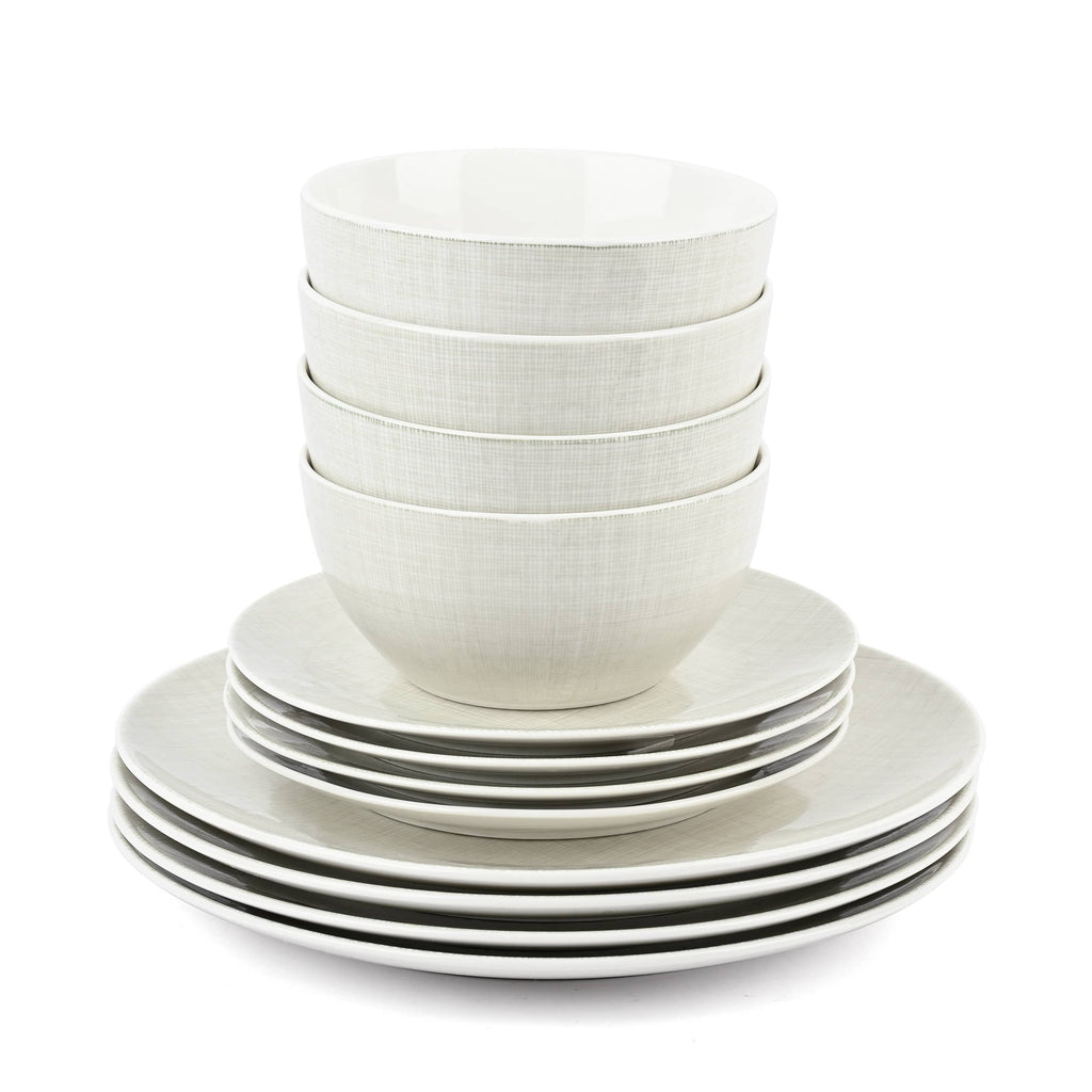 Waterside 12pc Linen Texture  Porcelain Dinner Set ( video attached)