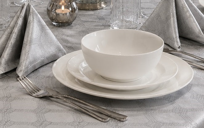 Waterside 12pc Atelier – Moderne Porcelain Dining Set, Contemporary White Tableware Set