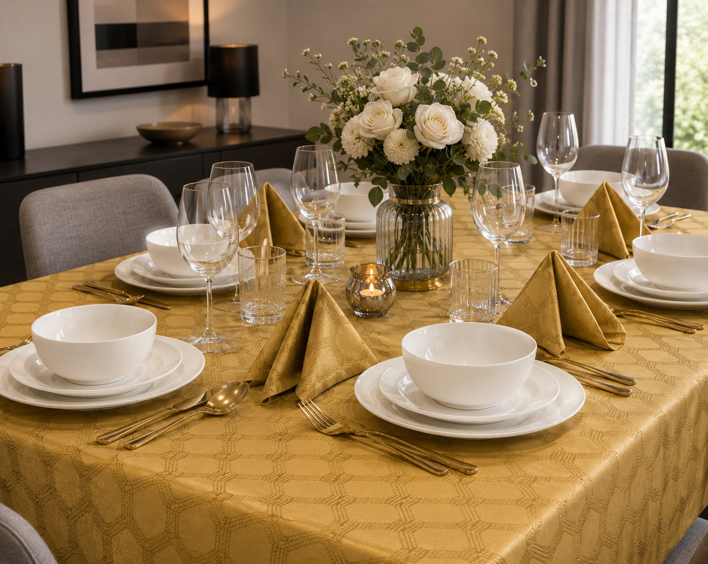 Waterside 9pc GOLD Geo Table Linen Set