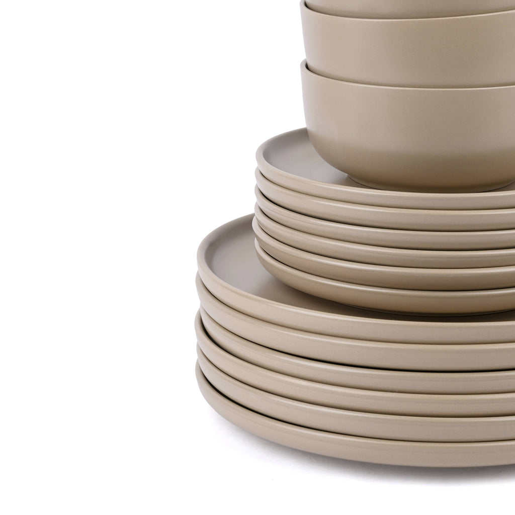 Solid Beige Stoneware Dinner Set, 18 Pieces