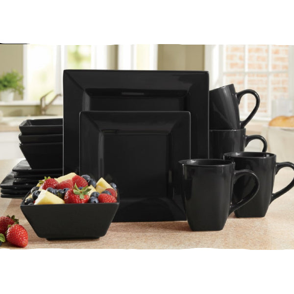 Black Square Stoneware Dinnerware Set, 12 Pieces