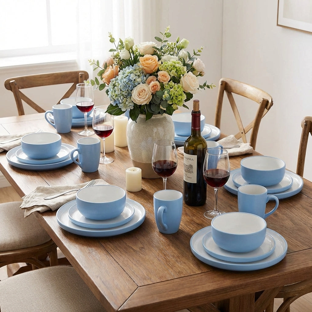 Waterside 16pc Blue Pastel Stoneware Dinner Set