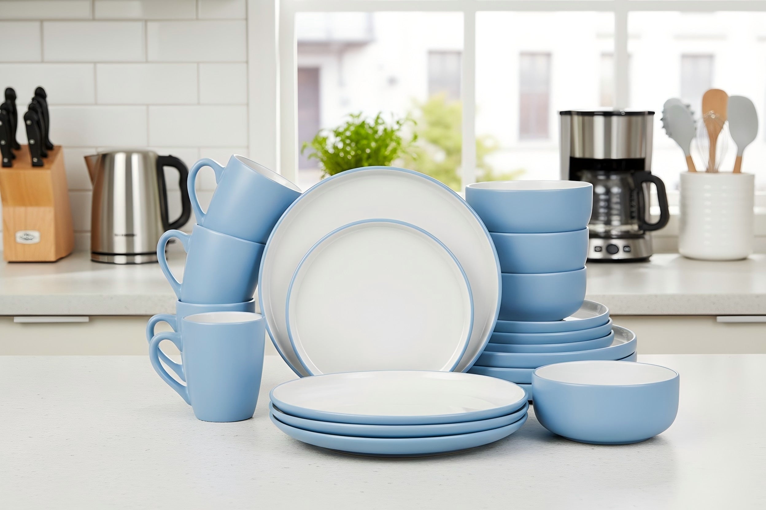 Waterside 16pc Blue Pastel Stoneware Dinner Set