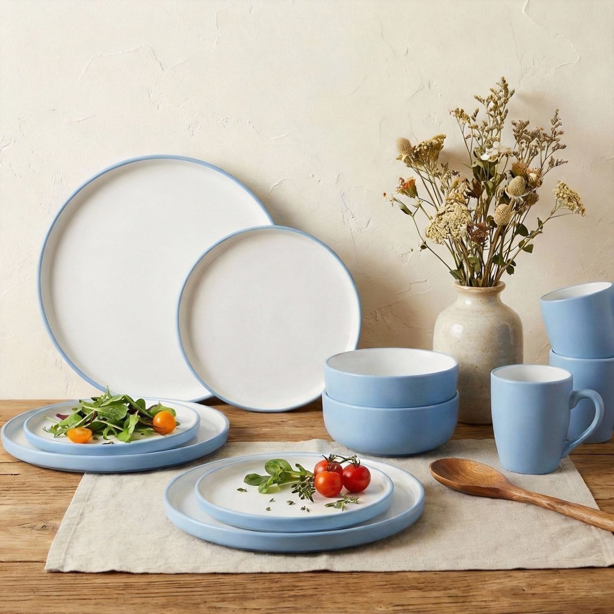 Waterside 16pc Blue Pastel Stoneware Dinner Set