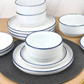 Waterside 12pc Stackable White with Blue Rim Porcelain Dinner Set